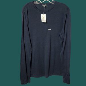 Vince Mens Long Sleeve Crew Neck T-Shirt Cotton Cashmere Navy Large